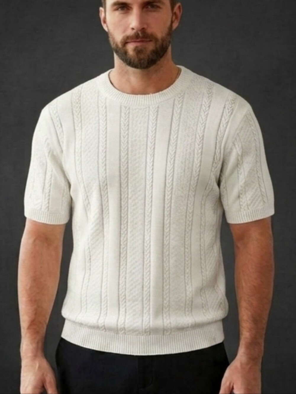 NWT Sz L PJ Paul Jones Textured Cable Knit CrewNeck CREAM Sweater Lightweight